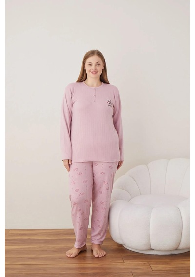 Boyraz Lindros Kadın Pamuklu Düğme Yaka Raporlu İnterlok Battal Pijama Takımı 05111 - 1 Adet Gülkurusu Boyraz Lindros Kadın Pamuklu Düğme Yaka Raporlu İnterlok Battal Pijama Takımı 05111 - 1 Adet Gülkurusu