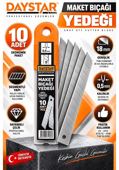 Daystar 18 Mm Maket Bıçağı Yedeği 10 Adet 0,5 Mm Segmentli Kesici Yedek Uç