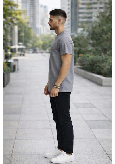 Alexandergardı Cep Detaylı Desenli T-shirt Gri