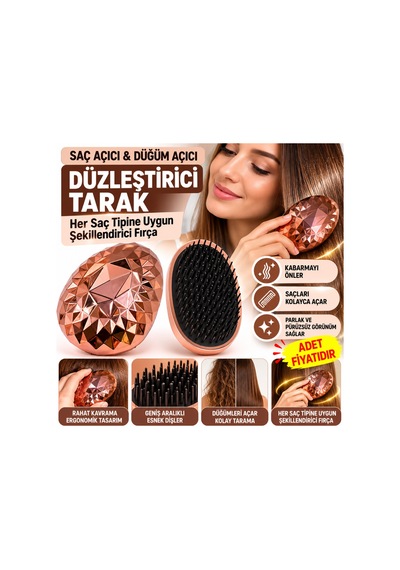 Rose Gold Saç Düzleştirici Tarak Geniş Aralıklıher Saç Tipine Uygun Fırçalı Saç Düzleştirici Adet Fiyatıdır