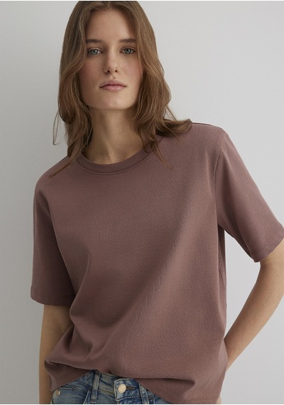 Mavi - Kahverengi Basic Tişört 1613110-70387 Kahverengi