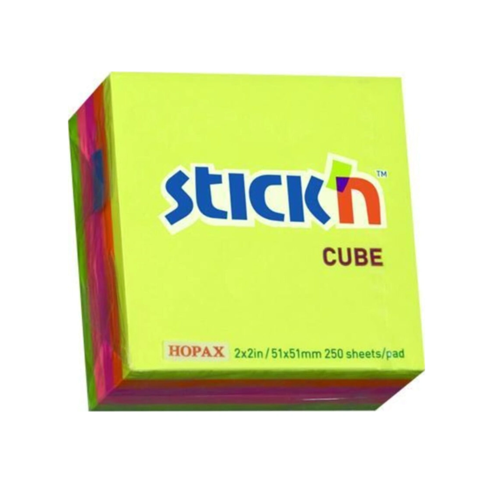 Stickn 50x50mm Küp Blok Neon 5 Renk Yapışkanlı Not Kağıdı 250 Yaprak 4 Paket 21203