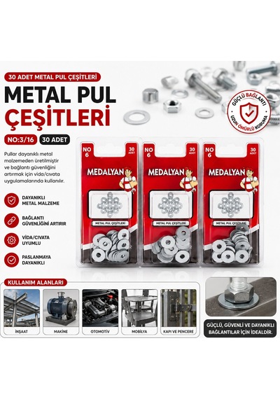 Medalyan Dl-42 Metal Pul 3/16 - 30 Adet- 12'li Paket Diğer