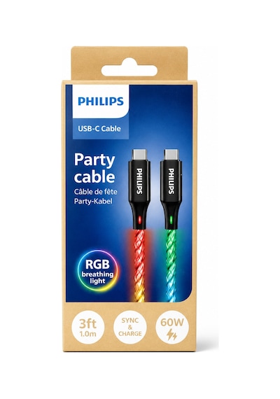 Philips Dlc5130c/00 60w 3a Usb-c To Usb-c Rgb Renkli Şarj Kablosu, 1 Metre