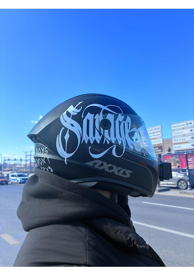 Savage Kask Sticker Motor Kaskı İçin Premium Yazı Sticker Beyaz
