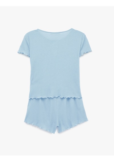 Koton Kaşkorse Fiyonk İşleme Detaylı Şortlu Pijama Takımı Mavi 6slk40092mk