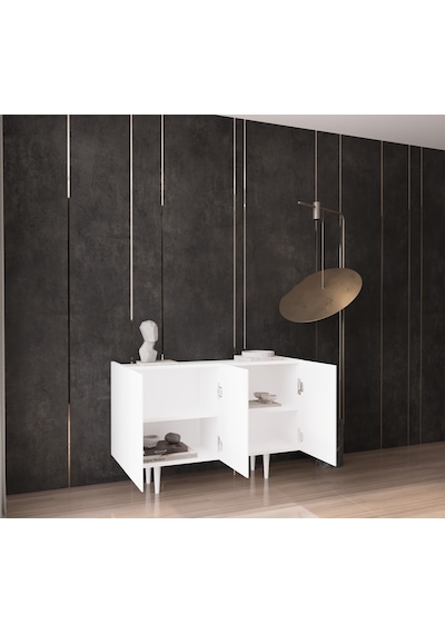 Enwood Capella Beyaz Mdf 3 Kapaklı Raflı 120 Lık Konsol