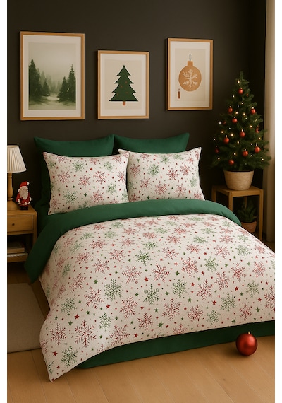 Mystory Home Çift Kişilik Christmas Nevresim Takımı Yılbaşı Kırmızı - Yeşil