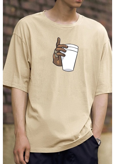 Flood Of Style Unisex Tupac Coffee Baskılı T-shirt Bej