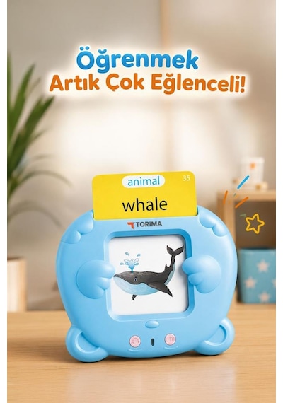 Çocuk Tableti İngilizce Sesli Erken Eğitim Tableti 112 Çift Taraflı Kartlı Y2 Mavi