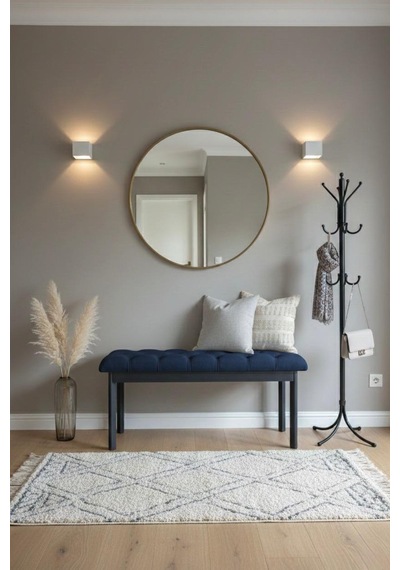 Loft Kapitone Döşeme Metal Ayaklı Puf & Bench - 105x40 Cm Siyah