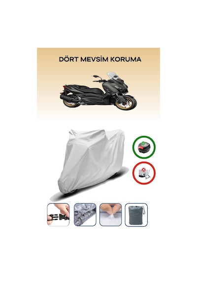 Yamaha X-max 250 Tech Max Arka Çanta Uyumlu Motosiklet Branda, Gri, Güvenli, Su Geçirmez Dayanıklı