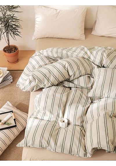 Caqqa Çizgili Naturel Striped Çocuk Ve Genç Tek Kişilik Pamuk Lastikli Nevresim Takımı