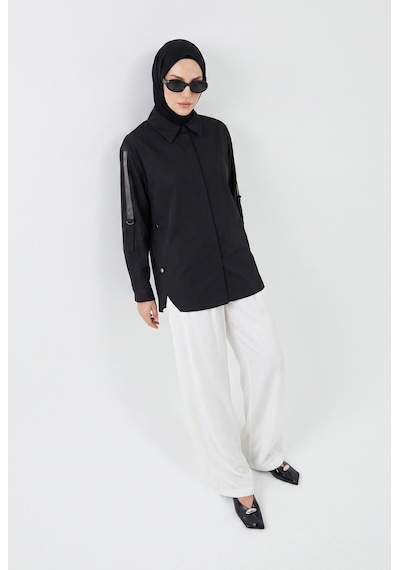 Armine Trend Kolları Taş Detaylı Bluz Gömlek Siyah 25kt301