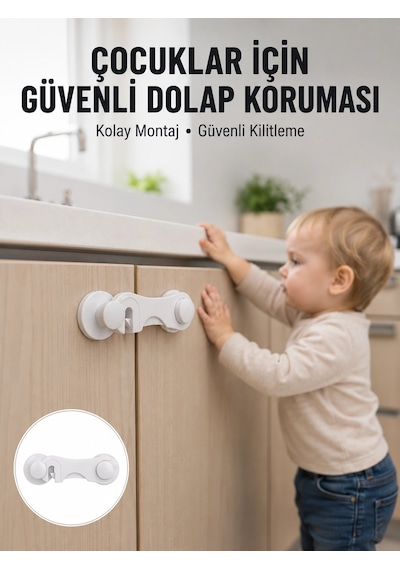 4 Adet Dolap Ve Çekmece Emniyet Kilidi Çift Taraflı Bantlı Güvenli Tasarım Yeni Nesil Diğer