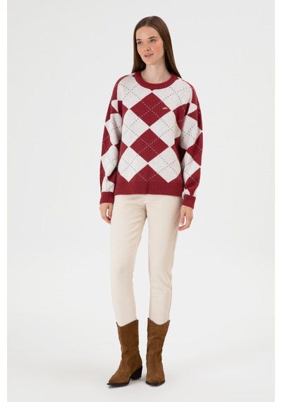 U.S. Polo Assn. Kadın Koyu Frambuaz Bisiklet Yaka Kazak 50314665-VR104
