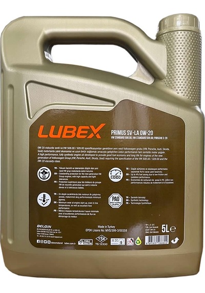 Lubex Primus SV-LA 0W-20 5 L VW Motor Yağı