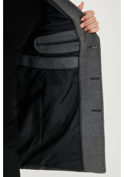 Buratti Slim Fit Apaş Yaka Astarlı Kaşe Erkek Kaban 584K1217 Açık Gri