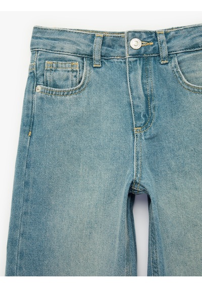 Koton Pamuklu Cepli Loose Fit Geniş Paça Denim Pantolon Orta İndigo 7wkg40037ad