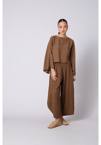Keten Karışımlı Hacimli Pantolon Olive