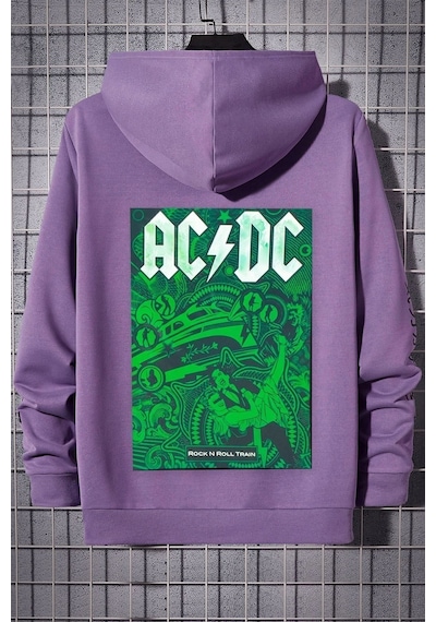 Uyguntarz Unisex Ac Dc Baskılı Kapüşonlu Sweatshirt Lila