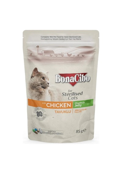 Bonacibo Tavuklu Pouch Kısırlaştırılmış Yetişkin Kedi Maması 12 x 85 G