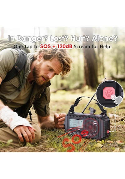 Rocam Dab/dab+/fm 5000 Mah Güneş Enerjili Dijital Acil Durum Radyosu Alarm Saatli Radyolar Siyah