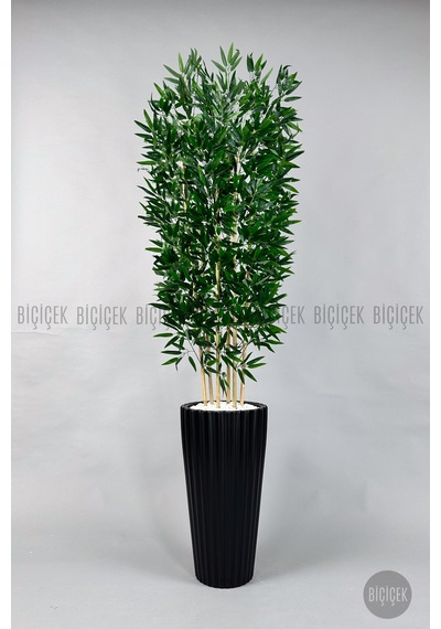 Yapay Bambu Ağacı 6 Dallı Yoğun Yapraklı 220 Cm Siyah Lilyum Saksıda
