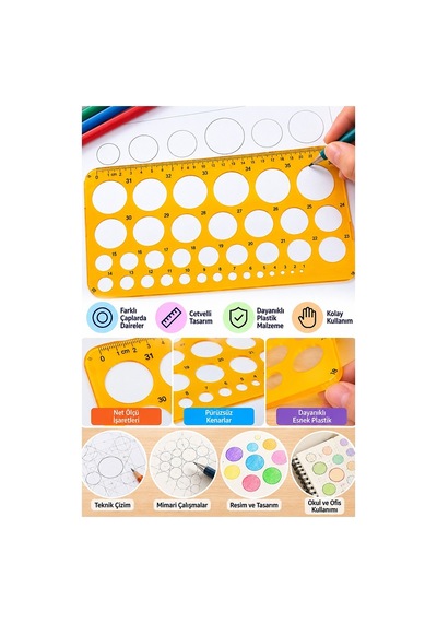 Daire Şablonu Büyük Boy Cetvelli 1-36 Mm 1 Adet Artlantis 25 Cm Cetvelli Teknik Çizim Daire Cetveli Okul Mühendis Mimar Turuncu