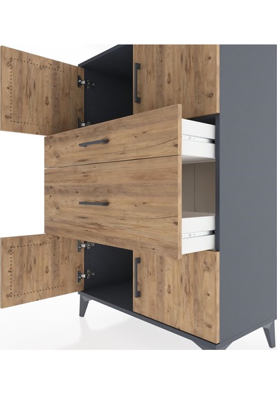 Hyperion Dolap Tek Raflı 2 Çekmeceli 4 Kapaklı 88x44x134 Antr... Antrasit