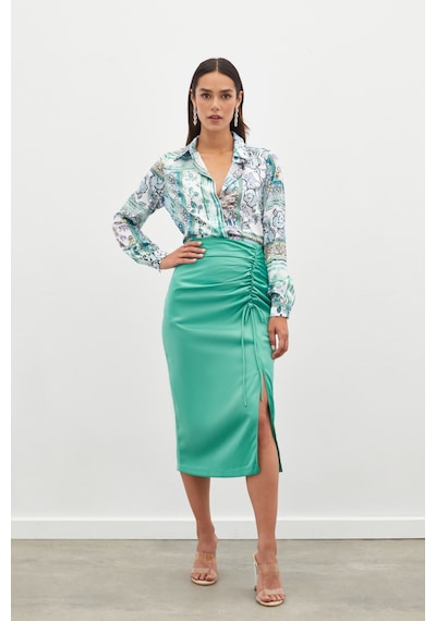 Sateen Büzgü Detaylı Saten Etek - Mint Mint Yeşili