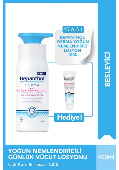 Bepanthol Derma Yoğun Nemlendirici Günlük Vücut Losyonu 400 ML + Yoğun Nemlendirici Losyon 10 x 10 ML