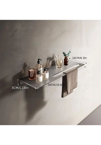 Gkd Dekoratif Paslanmaz Çelik Raf, 50cm-30cm 2 Adet Modern Banyo Havlu Askısı Ve Depolama Ünitesi Gri