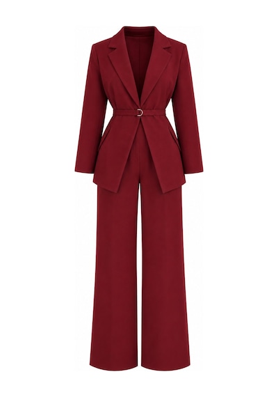 Laluvia Bordo İnce Kemerli Ceket Pantolon Takım - 2y0364