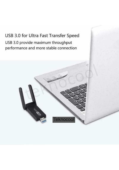 USB 3.0 1200Mbps Harici Wi-Fi Adaptörü Çift Bant 5Ghz 2.4Ghz