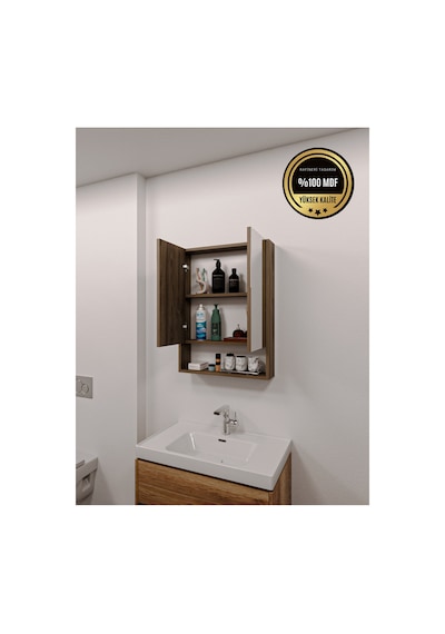Lotus Banyo Dolabı Aynalı Raflı Kapaklı 7001