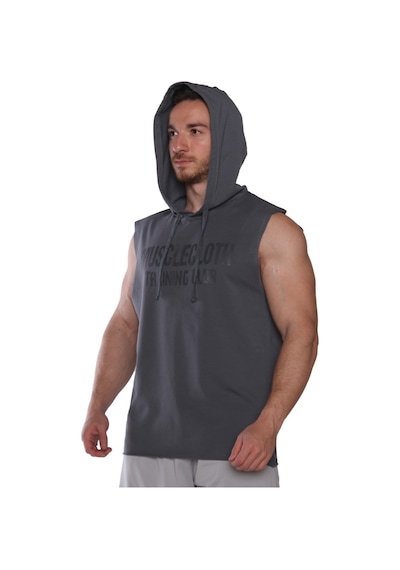 Musclecloth Training Club Kapüşonlu Kolsuz Sweatshirt Füme Gri
