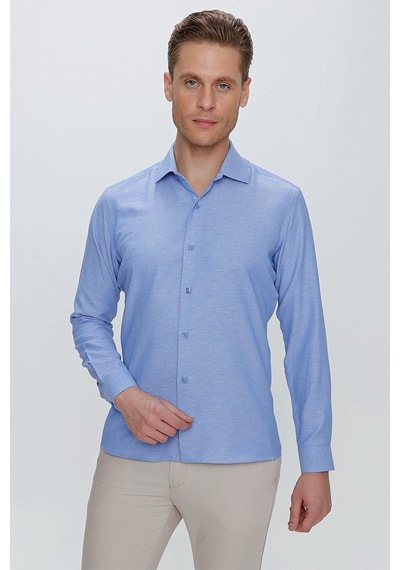 Efor Gk 673 Slim Fit Mavi Klasik Gömlek Mavi