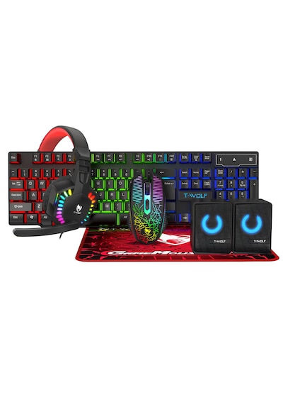 Apphirex Oyuncu 5-ın-1 Rgb Aydınlatmalı Gaming Full Ekipman Seti Q Klavye+mouse+mousepad+kulaklık+hoparlör Lazer