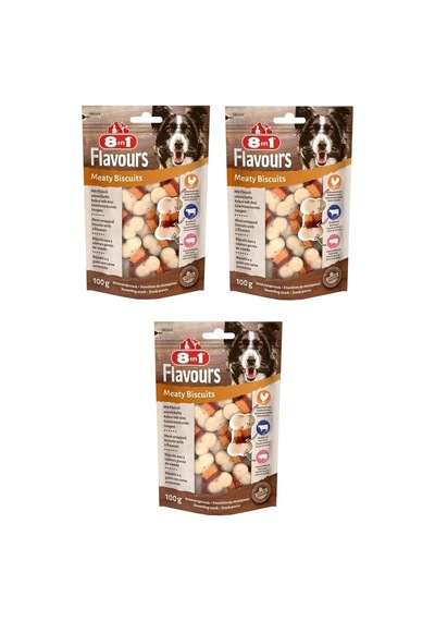 8in1 Flavours Meaty Biscuits Köpek Ödülü 100 Gr. X 3 Adet