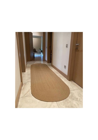 Jüt Hasır El Örgüsü Halı Kilim Yıkanabilir Çift Taraflı Oval Jüt Jüt