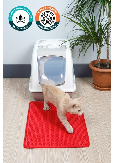 40x55 Cm Hücreli Kedi Kumu Paspası Kedi Matı Kedi Tuvalet Önü Paspası Kırmızı