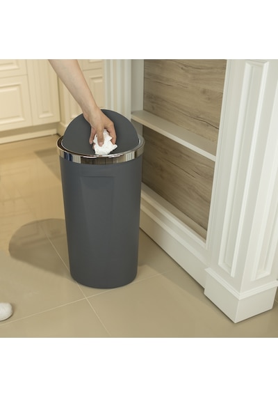 Primanova Lenox Plastik Döner Kapaklı Çöp Kovası 35 LT Gri