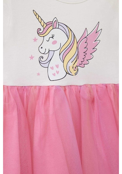 DeFacto Kız Bebek Unicorn Baskılı Kısa Kollu Yazlık Tül Elbise E8723A525SMER105