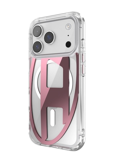Diesel Apple iPhone 17 Pro Uyumlu Magsafe Destekli Oval D Metalik Kılıf - Pembe