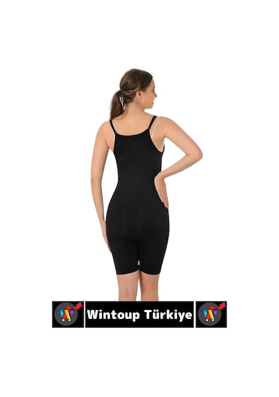 Wintoup Özel Model Karın Bel Toparlayan Sıkılaştıran Çıkarılabilir Askılı Fermuarlı Ağraflı Tam Boy Korse Siyah
