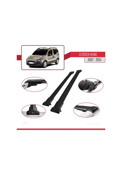 Citroen Nemo 2007 Ve Sonrası İle Uyumlu Fly Model Ara Atkı Tavan Barı Siyah