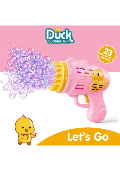 Duck Pilli Köpük Atan Tabanca Oyuncak 23 Delikli Bubble Gun Pembe
