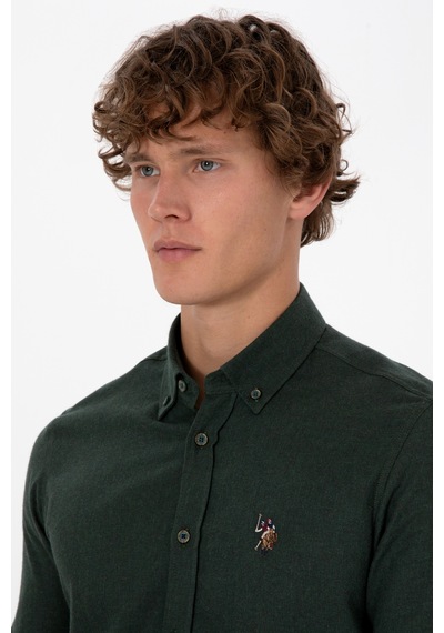 U.S. Polo Assn. Erkek Koyu Yeşil Uzun Kollu Basic Gömlek 50307686-VR079