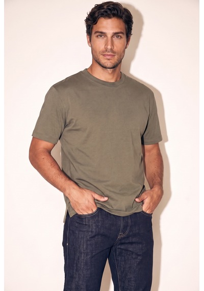 O Yaka Fırçalı 2 İplik T-shirt Jsco Haki
